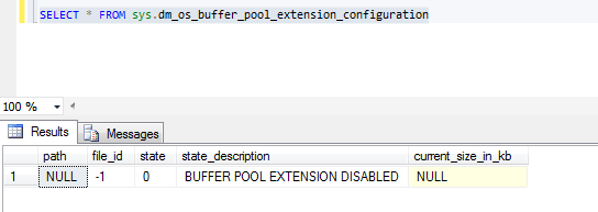 Resim 1 - Select sys.dm_os_buffer_pool_extension_configuration